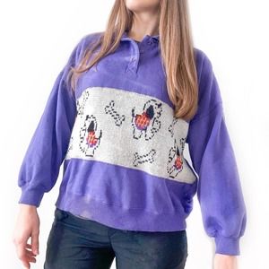 Vintage Pullover Sweater Dog Bone Knit Purple Lrg